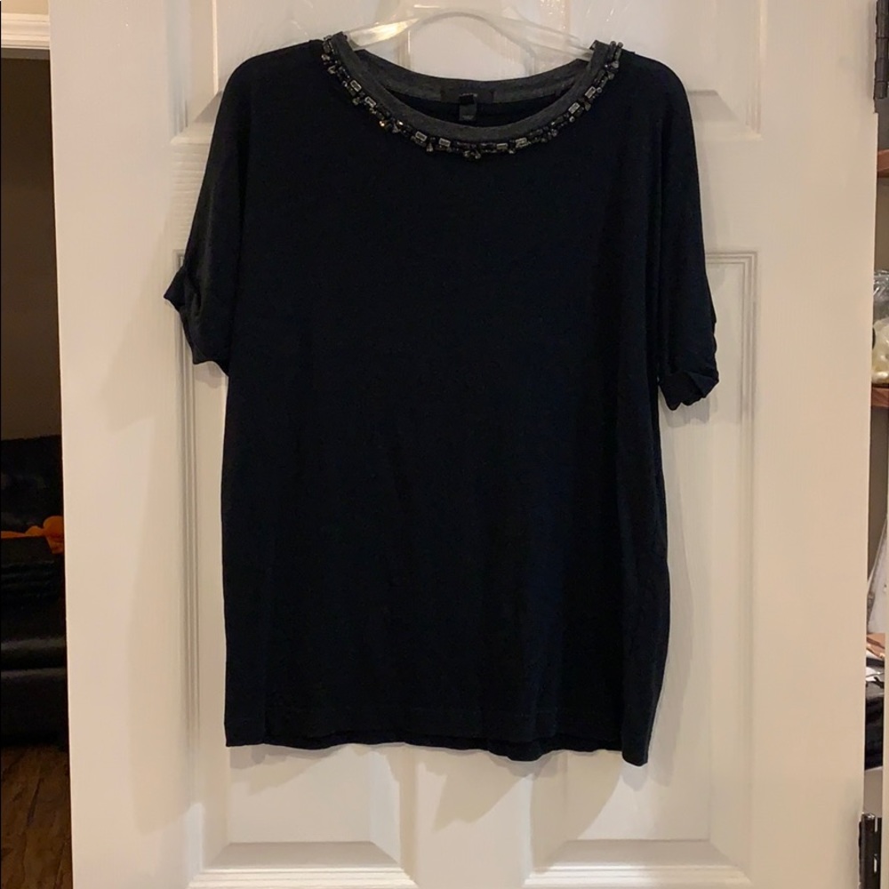 J Crew black Jeweled neck T-shirt